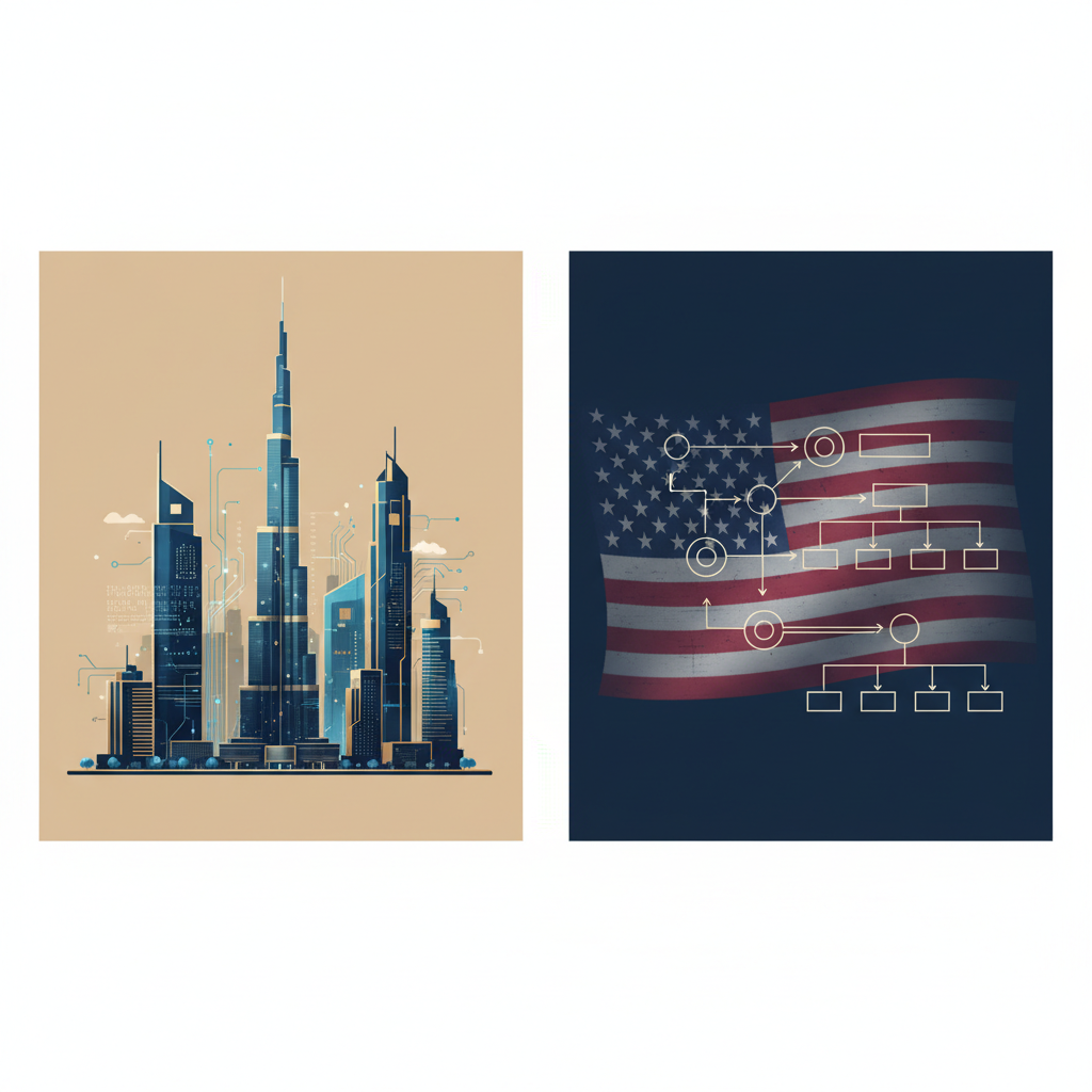 US LLC and Dubai Free Zone setup for SaaS founders in 2026, illustrating global business integration.