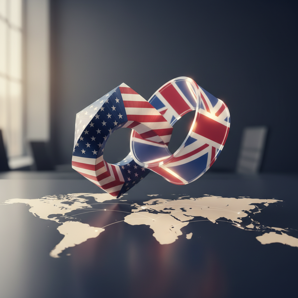 Abstract geometric shapes representing US LLC and UK FZCO working together for SaaS in 2026