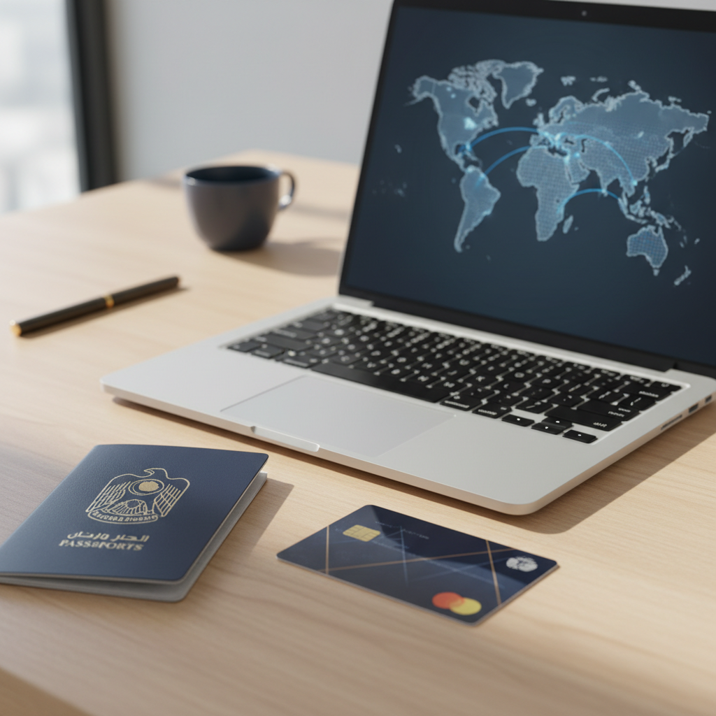 US LLC and UAE FZCO strategy for service businesses in 2026, showing global connectivity and financial tools.