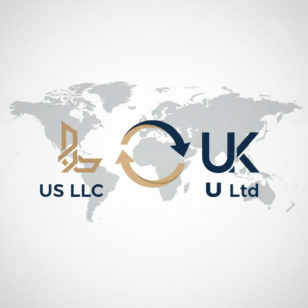 Visual representation of US LLC and UK Ltd dual company strategy for digital product businesses in 2026