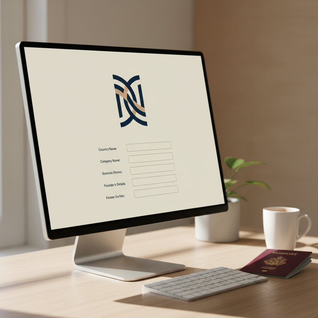 Stripe Atlas interface on a laptop with a non-US passport, illustrating company formation for non-US founders in 2026