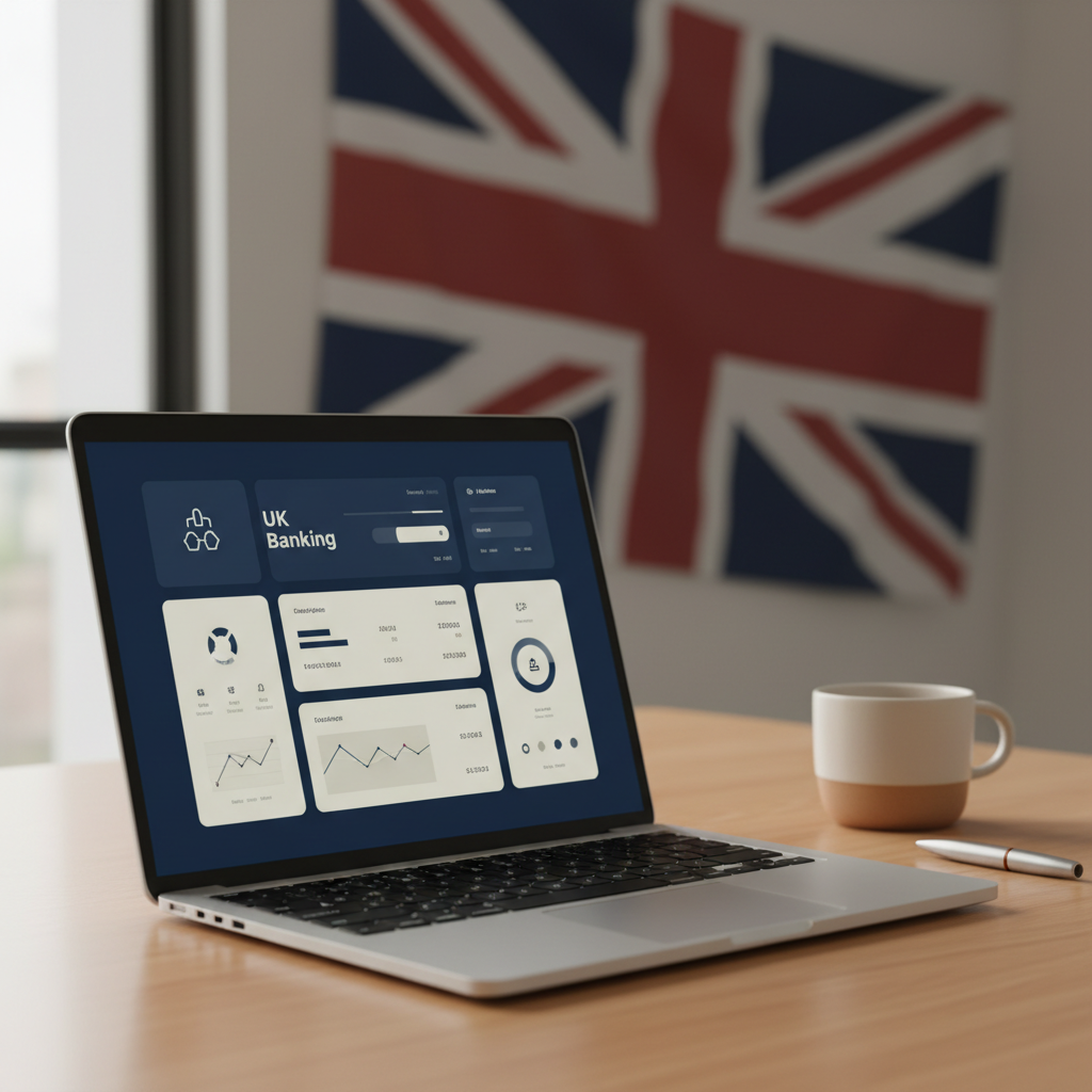 Laptop showing UK business bank account interface for non-resident UK Ltd company in 2026