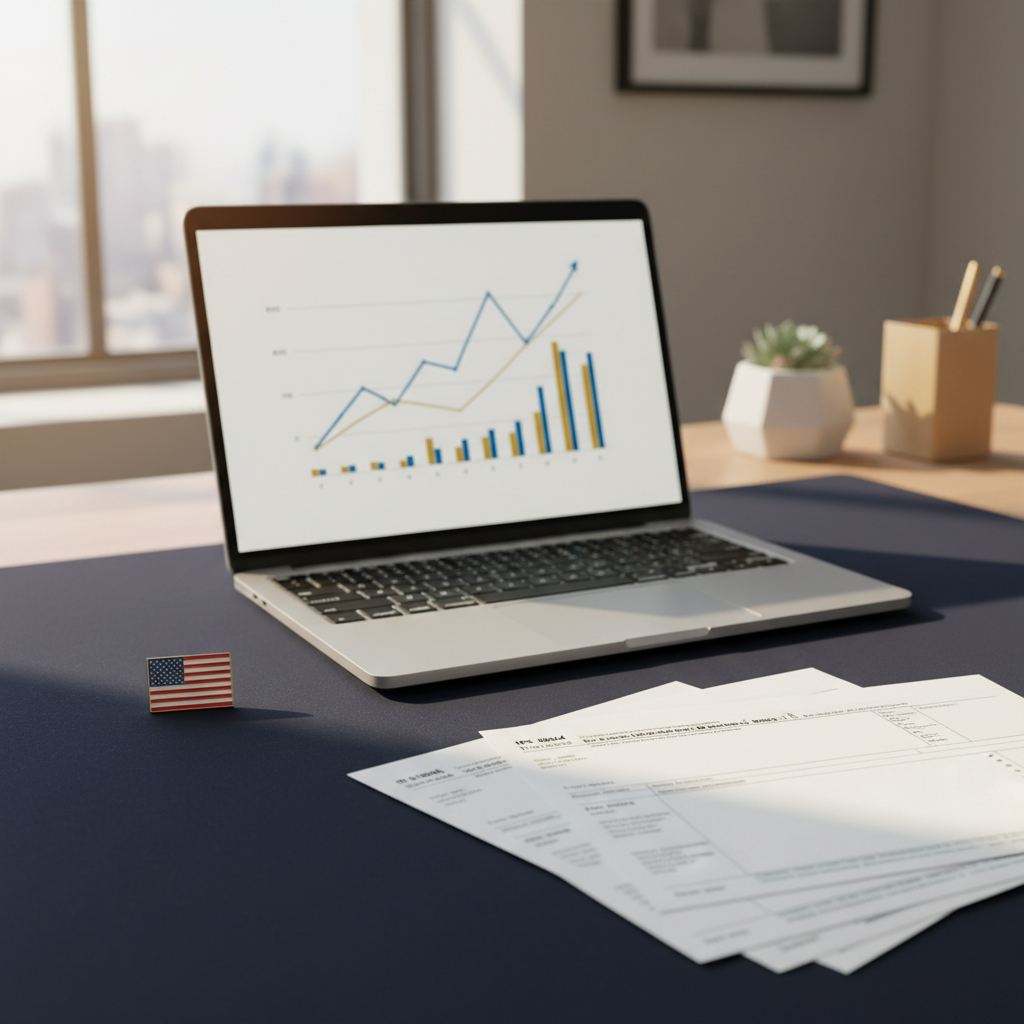 IRS tax forms, a laptop displaying financial data, and a US flag alongside documents related to US LLC withholding tax for non-residents in 2026.