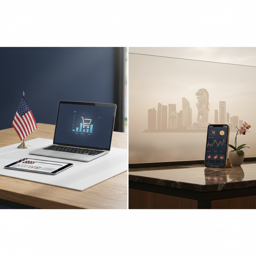 Comparison of US LLC vs Singapore Pte Ltd setups for non-resident e-commerce businesses in 2026.