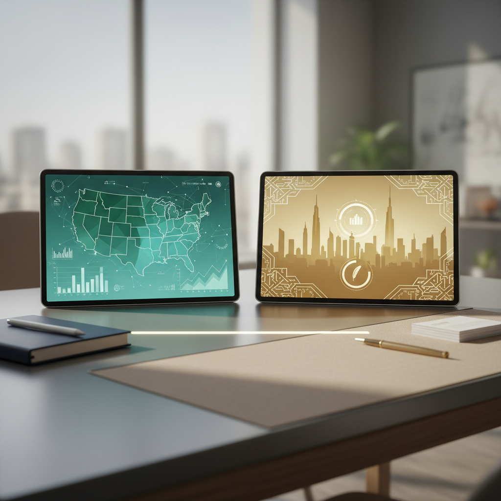 US LLC vs UAE Mainland company comparison for non-resident tech founders in 2026, two distinct digital interfaces