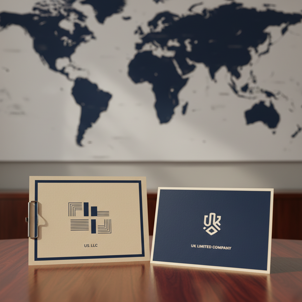 Comparison of US LLC and UK Limited company documents for non-US service businesses, highlighting choice in 2026.