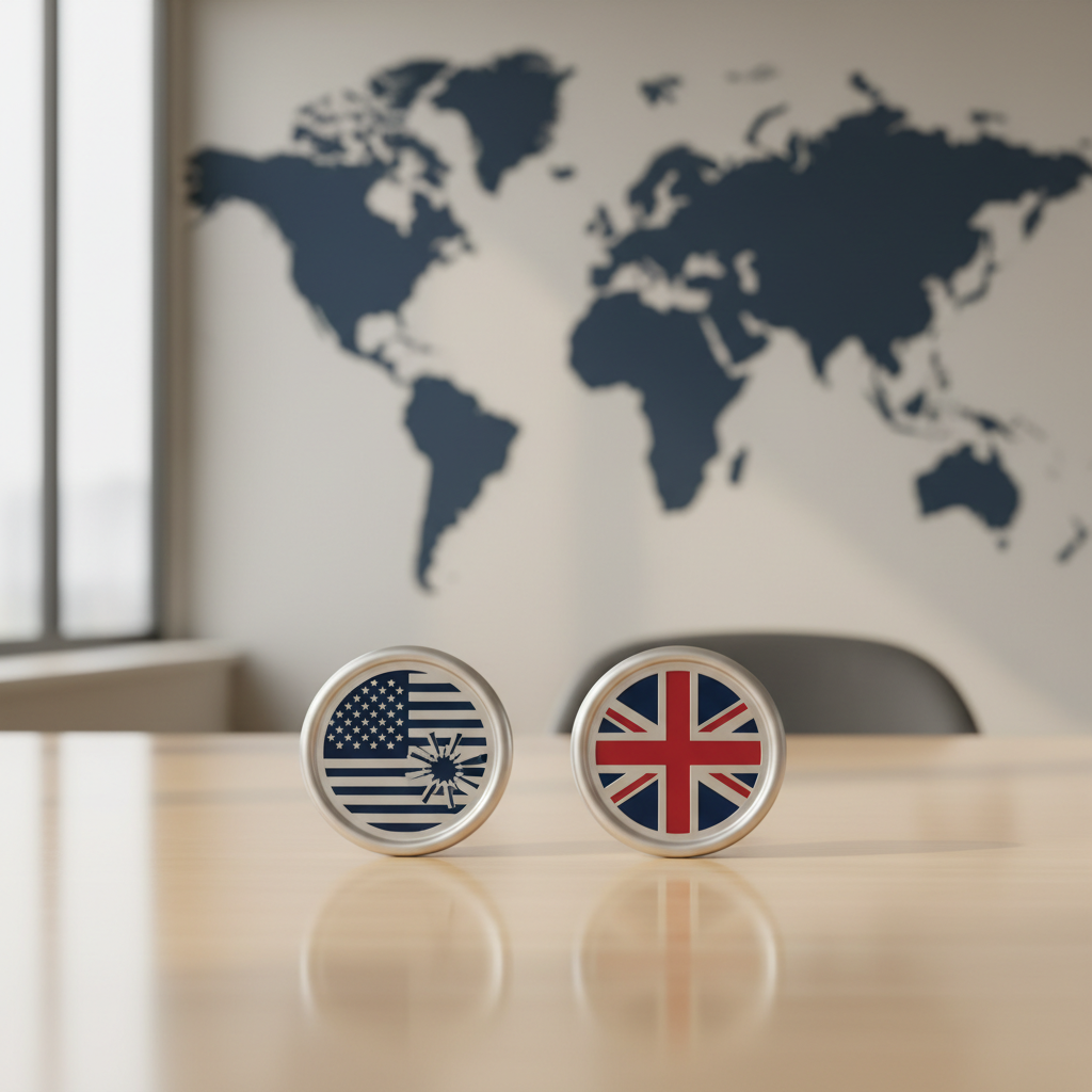 Two company seals, US and UK, representing a dual entity strategy for non-resident SaaS founders in 2026