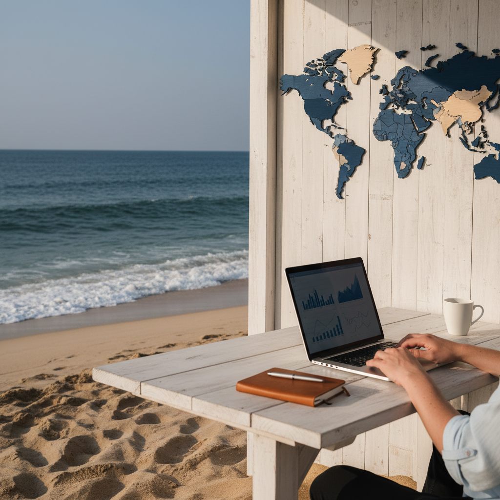 Non-US digital nomad working remotely, symbolizing tax-efficient US LLC operations in 2026.