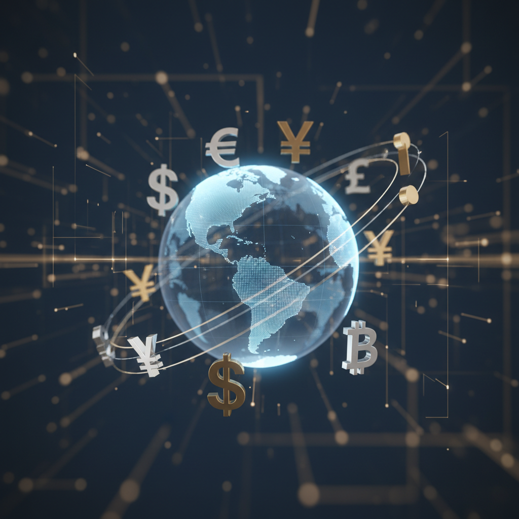 Digital globe surrounded by currency symbols, illustrating a US LLC maximizing VAT and GST exemption for non-residents in 2026.