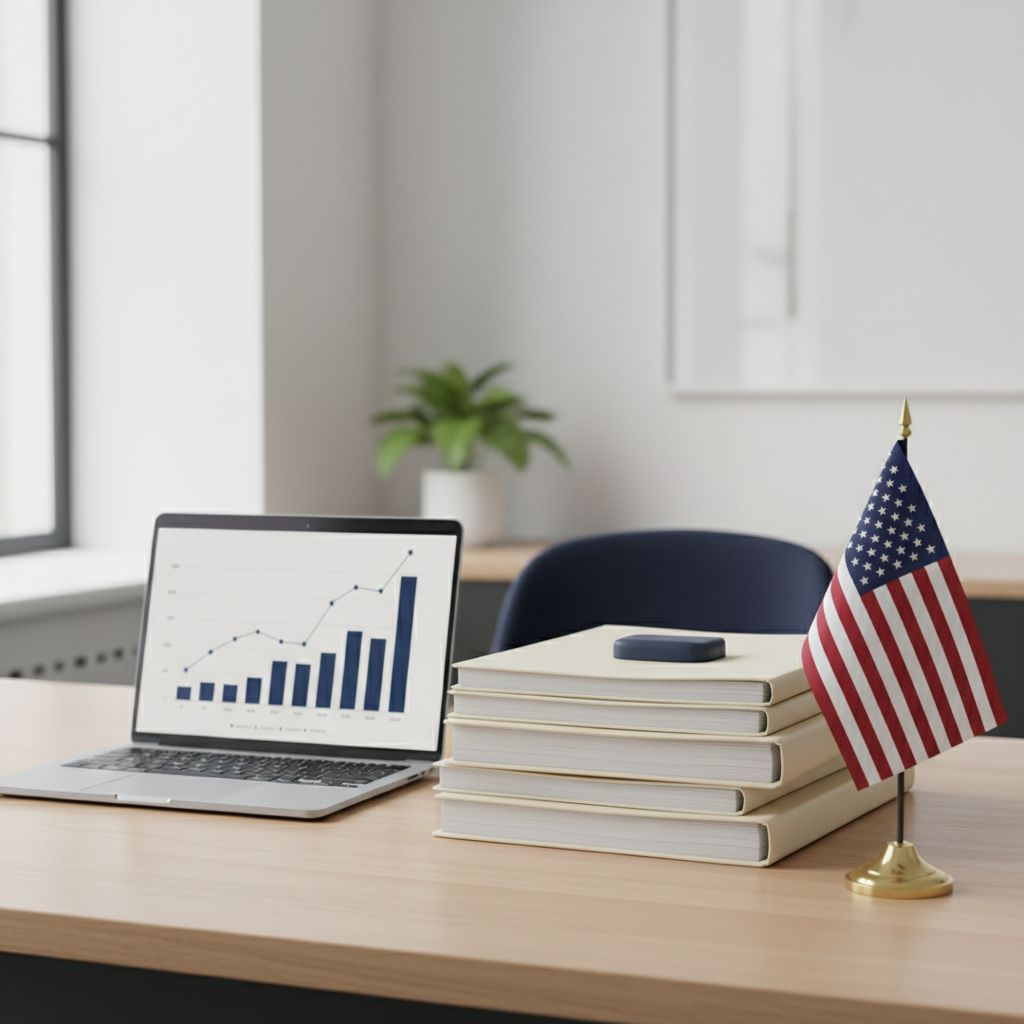 Organized desk in a modern office, representing US LLC economic substance compliance for non-residents in 2026