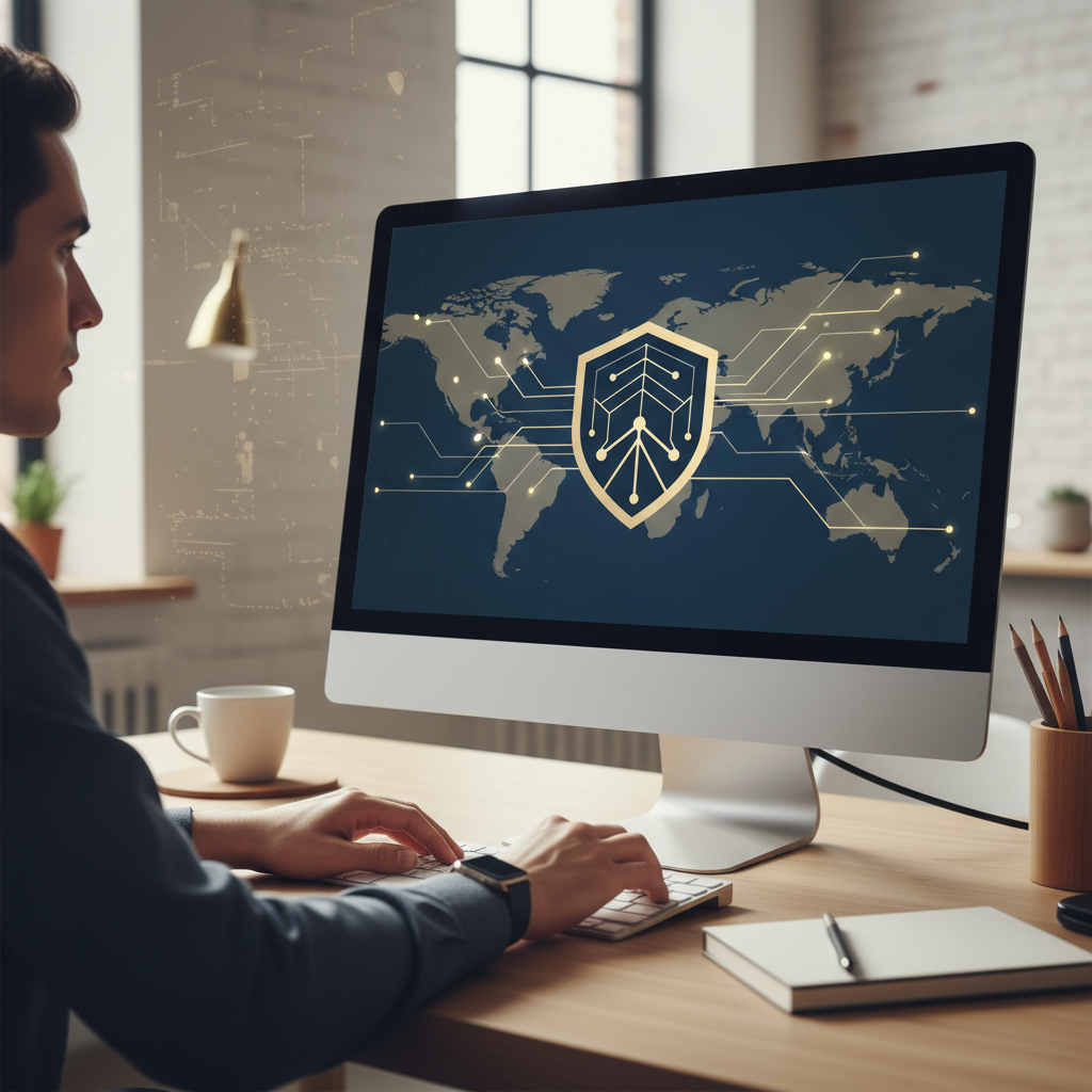 Non-US founder accessing secure payment gateway on a laptop, illustrating solutions for US LLC IP blocks and global payment challenges in 2026.