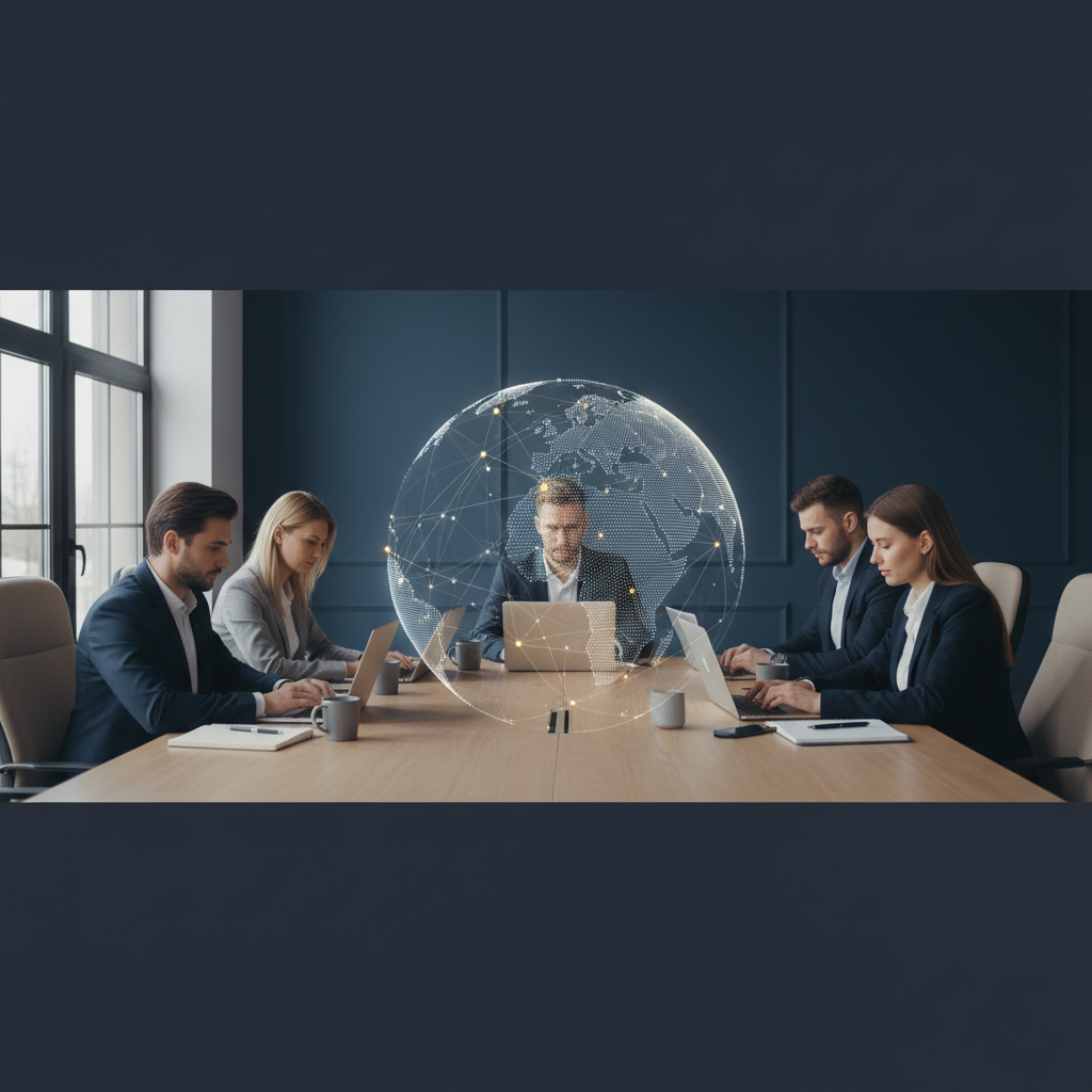 Global remote team members working on laptops, overcoming US LLC IP blocks with digital tools for smooth business operations in 2026.