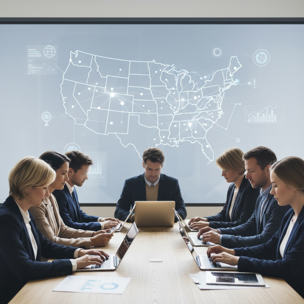 US LLC remote staff payroll and compliance for non-US founders in 2026, showing a global team meeting virtually