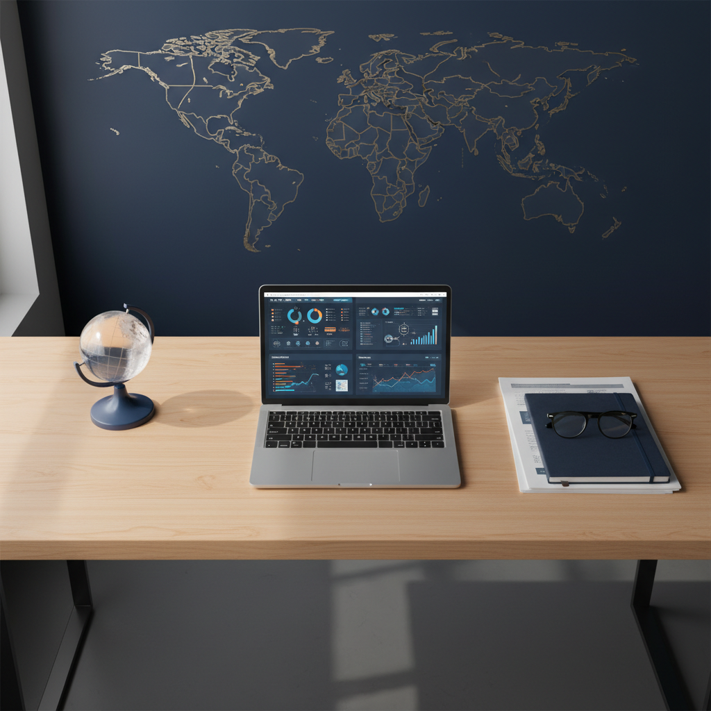 Modern office setup for a non-US founder managing high-volume US LLC payments with Wise in 2026