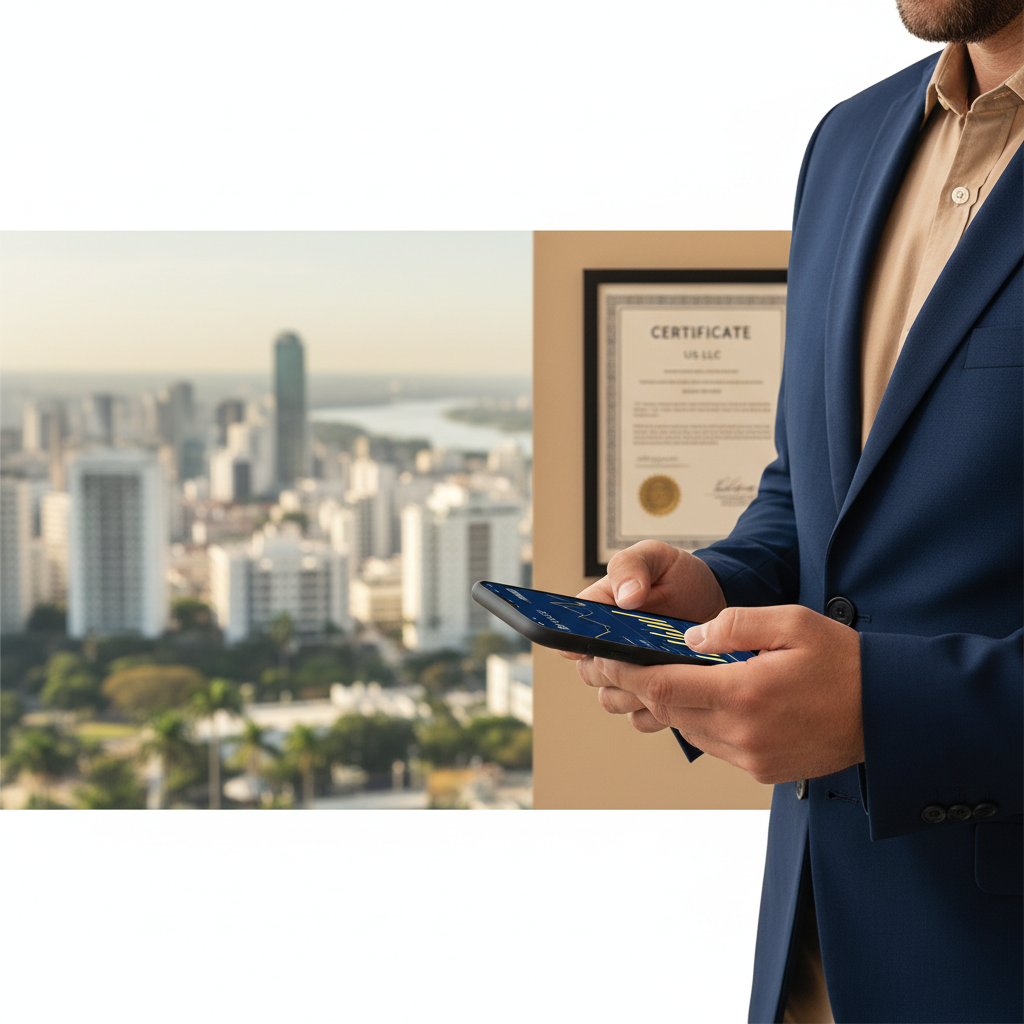 Brazilian founder opening a US LLC bank account remotely in 2026 using fintech