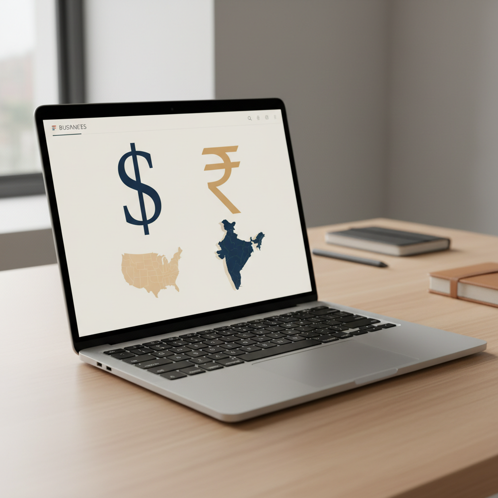 US LLC formation guide for Indian founders 2026, showing a laptop screen with financial data and maps